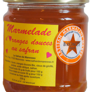 Marmelade d’oranges douces (bio) au safran. Pot de 230g.